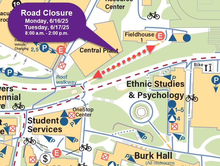 Map showing road closure for the road leading to Cox Stadium from 5 corners / SSB.
